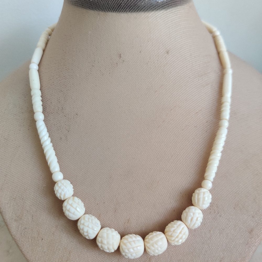 Elegant Hand Carved Bone Necklace